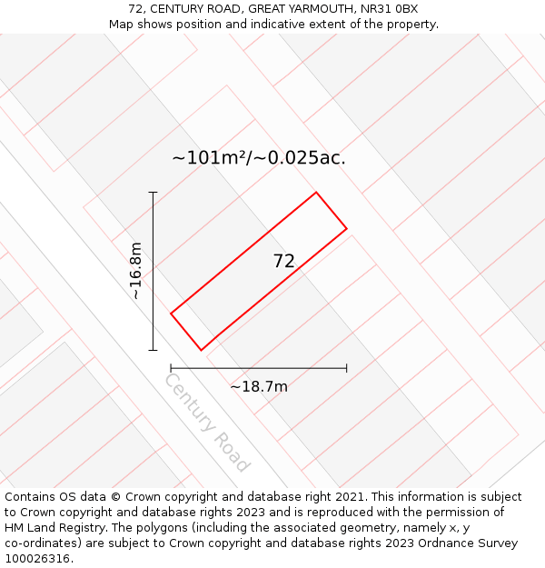 72, CENTURY ROAD, GREAT YARMOUTH, NR31 0BX: Plot and title map