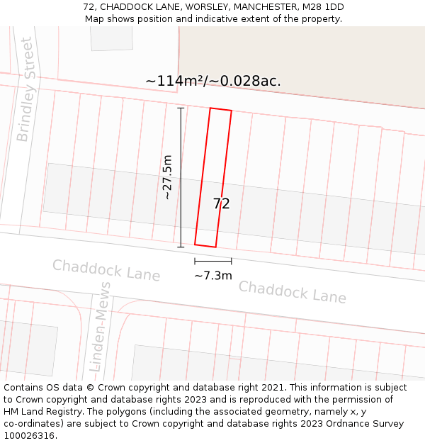 72, CHADDOCK LANE, WORSLEY, MANCHESTER, M28 1DD: Plot and title map