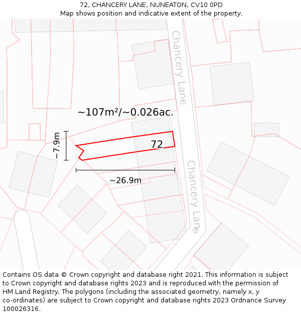 72, CHANCERY LANE, NUNEATON, CV10 0PD: Plot and title map