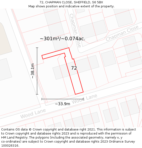 72, CHAPMAN CLOSE, SHEFFIELD, S6 5BX: Plot and title map