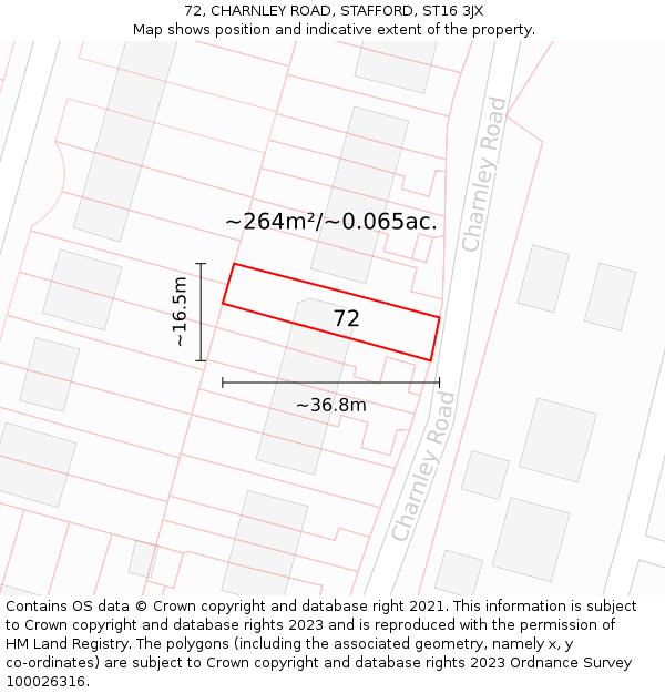 72, CHARNLEY ROAD, STAFFORD, ST16 3JX: Plot and title map