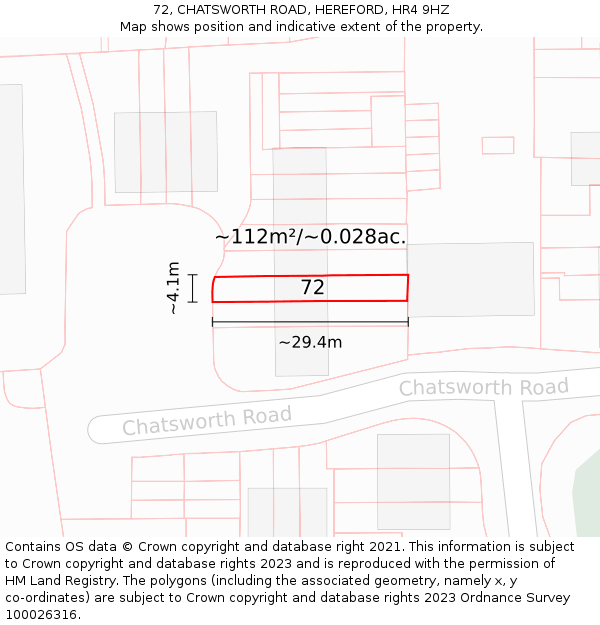 72, CHATSWORTH ROAD, HEREFORD, HR4 9HZ: Plot and title map