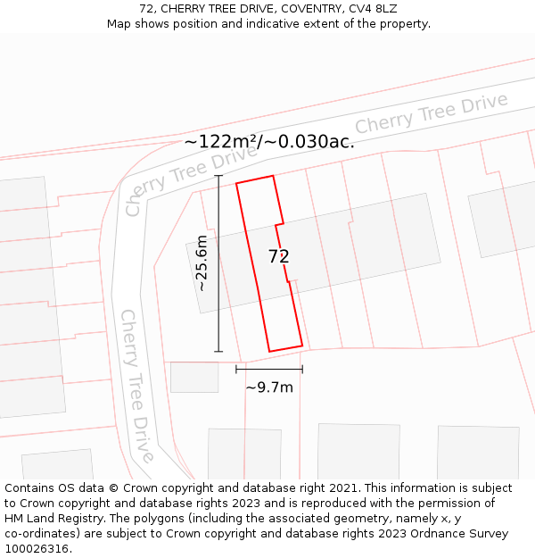 72, CHERRY TREE DRIVE, COVENTRY, CV4 8LZ: Plot and title map