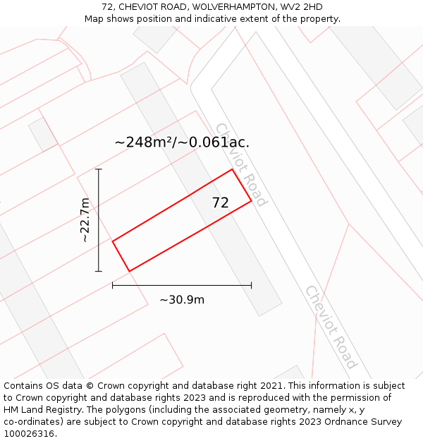 72, CHEVIOT ROAD, WOLVERHAMPTON, WV2 2HD: Plot and title map