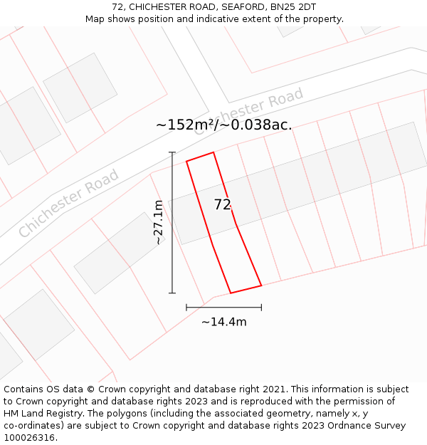 72, CHICHESTER ROAD, SEAFORD, BN25 2DT: Plot and title map