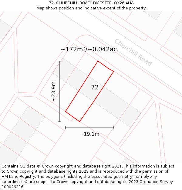 72, CHURCHILL ROAD, BICESTER, OX26 4UA: Plot and title map