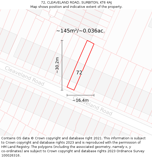 72, CLEAVELAND ROAD, SURBITON, KT6 4AJ: Plot and title map