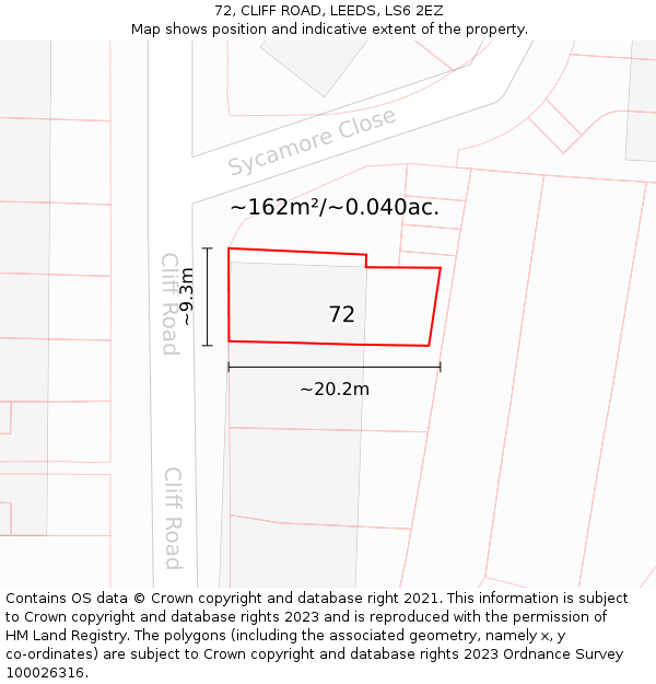 72, CLIFF ROAD, LEEDS, LS6 2EZ: Plot and title map