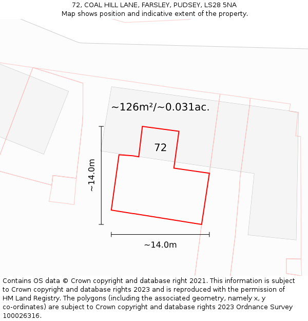 72, COAL HILL LANE, FARSLEY, PUDSEY, LS28 5NA: Plot and title map