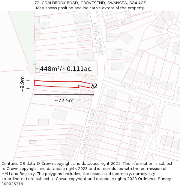 72, COALBROOK ROAD, GROVESEND, SWANSEA, SA4 4GS: Plot and title map