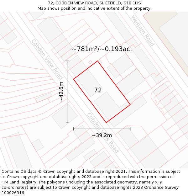72, COBDEN VIEW ROAD, SHEFFIELD, S10 1HS: Plot and title map