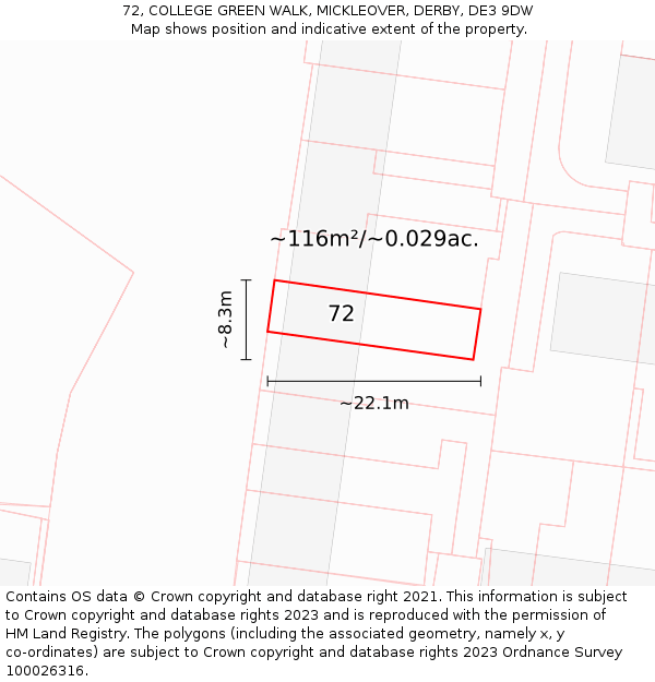 72, COLLEGE GREEN WALK, MICKLEOVER, DERBY, DE3 9DW: Plot and title map
