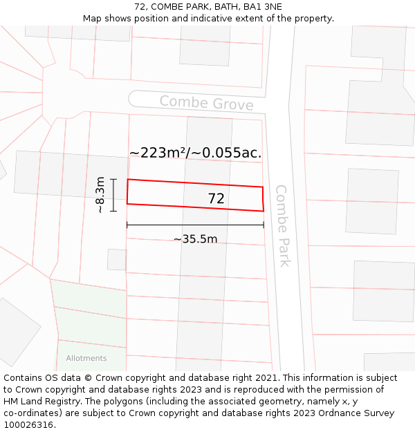 72, COMBE PARK, BATH, BA1 3NE: Plot and title map