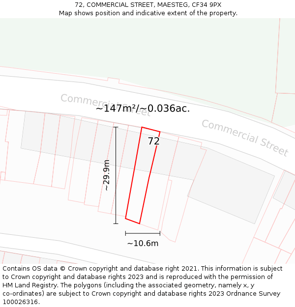 72, COMMERCIAL STREET, MAESTEG, CF34 9PX: Plot and title map