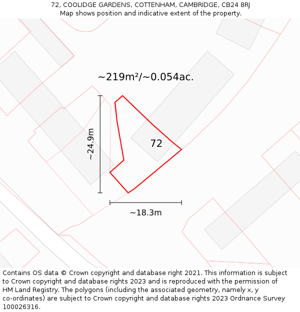 72, COOLIDGE GARDENS, COTTENHAM, CAMBRIDGE, CB24 8RJ: Plot and title map