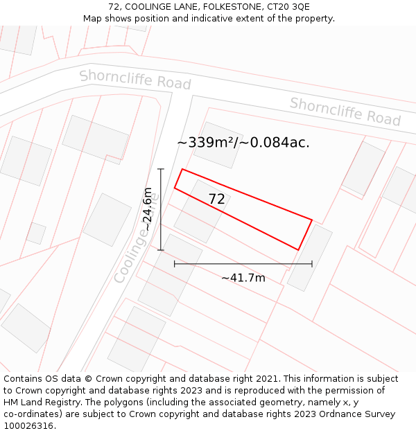 72, COOLINGE LANE, FOLKESTONE, CT20 3QE: Plot and title map