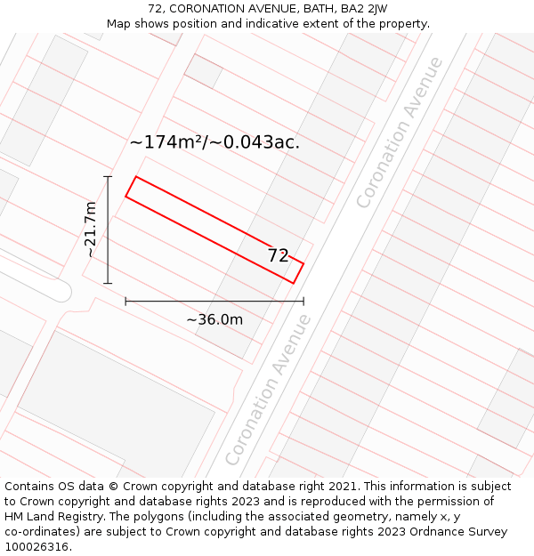 72, CORONATION AVENUE, BATH, BA2 2JW: Plot and title map