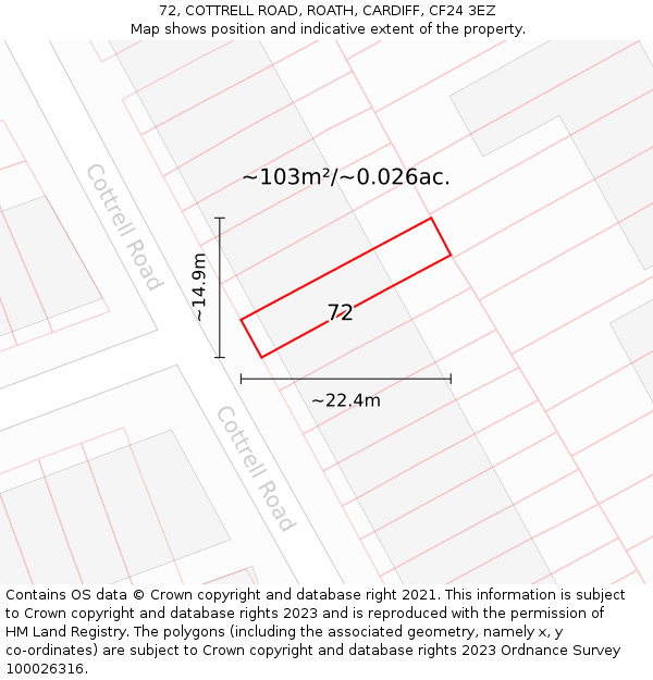 72, COTTRELL ROAD, ROATH, CARDIFF, CF24 3EZ: Plot and title map