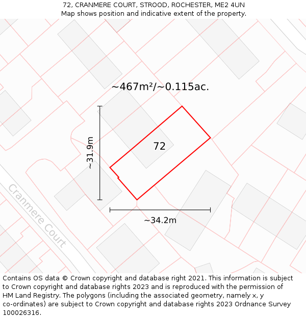 72, CRANMERE COURT, STROOD, ROCHESTER, ME2 4UN: Plot and title map