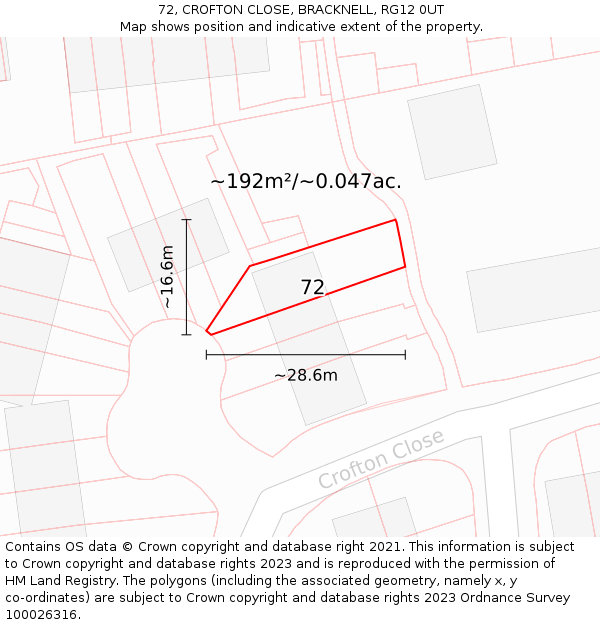72, CROFTON CLOSE, BRACKNELL, RG12 0UT: Plot and title map