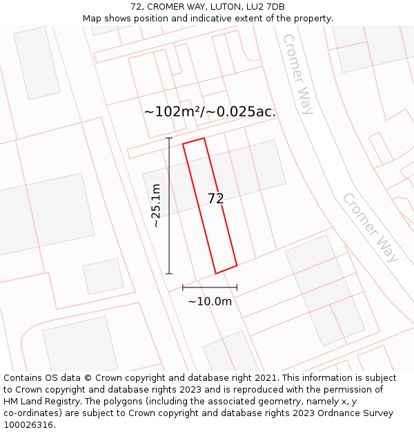 72, CROMER WAY, LUTON, LU2 7DB: Plot and title map