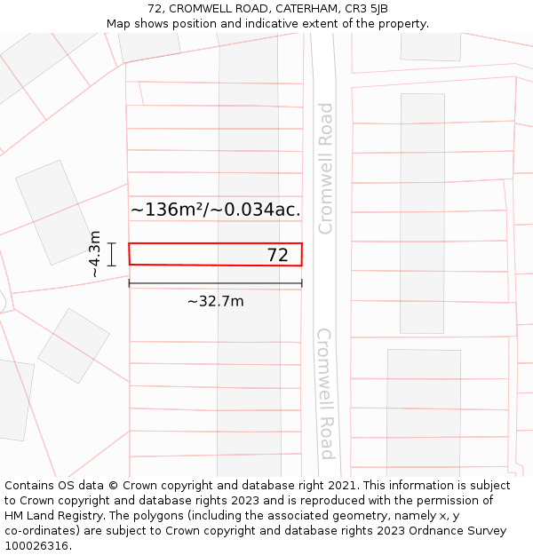 72, CROMWELL ROAD, CATERHAM, CR3 5JB: Plot and title map