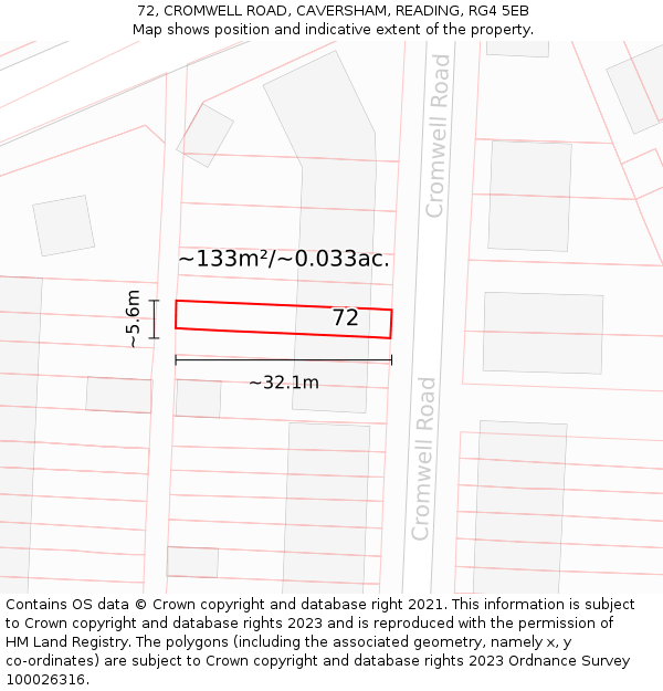 72, CROMWELL ROAD, CAVERSHAM, READING, RG4 5EB: Plot and title map