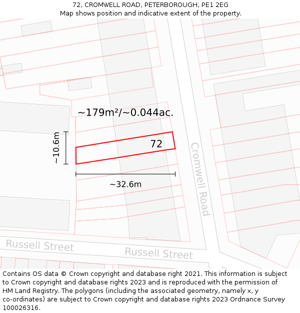 72, CROMWELL ROAD, PETERBOROUGH, PE1 2EG: Plot and title map