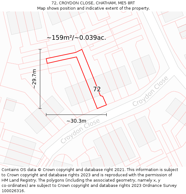 72, CROYDON CLOSE, CHATHAM, ME5 8RT: Plot and title map