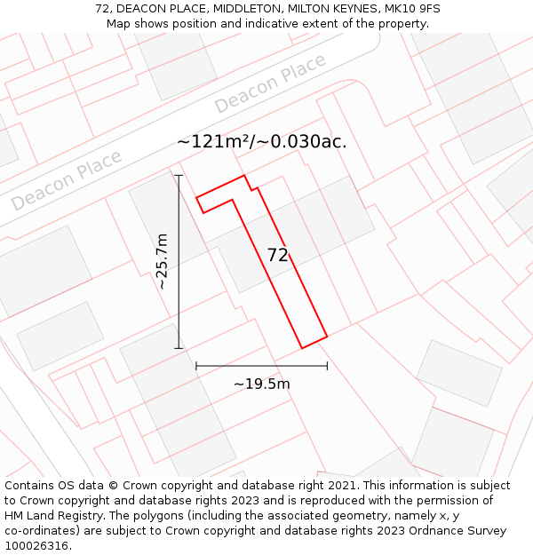 72, DEACON PLACE, MIDDLETON, MILTON KEYNES, MK10 9FS: Plot and title map