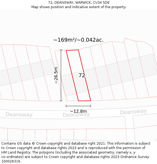 72, DEANSWAY, WARWICK, CV34 5DE: Plot and title map