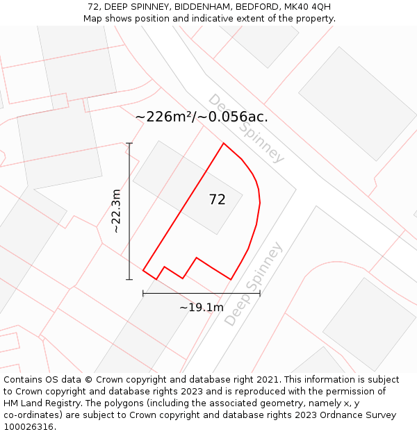 72, DEEP SPINNEY, BIDDENHAM, BEDFORD, MK40 4QH: Plot and title map