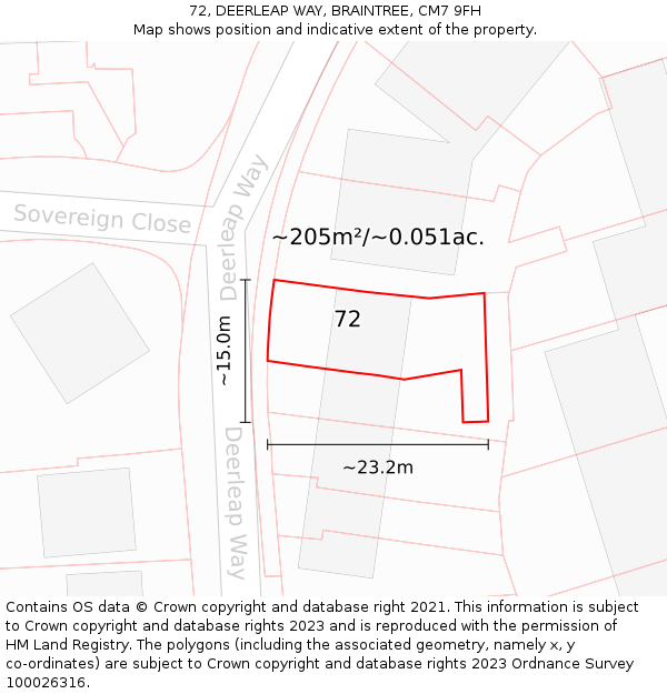 72, DEERLEAP WAY, BRAINTREE, CM7 9FH: Plot and title map