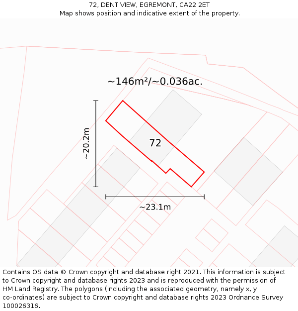 72, DENT VIEW, EGREMONT, CA22 2ET: Plot and title map