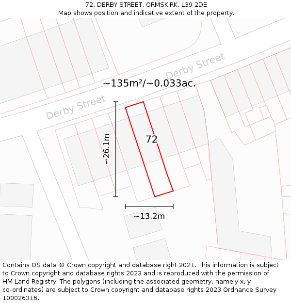 72, DERBY STREET, ORMSKIRK, L39 2DE: Plot and title map