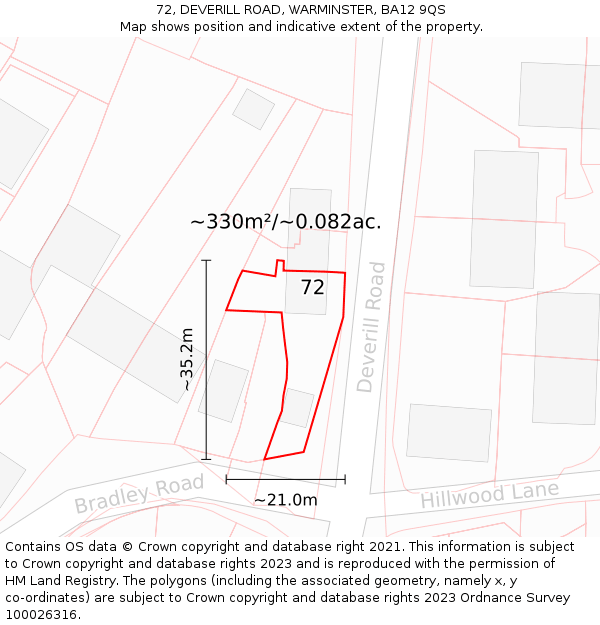 72, DEVERILL ROAD, WARMINSTER, BA12 9QS: Plot and title map