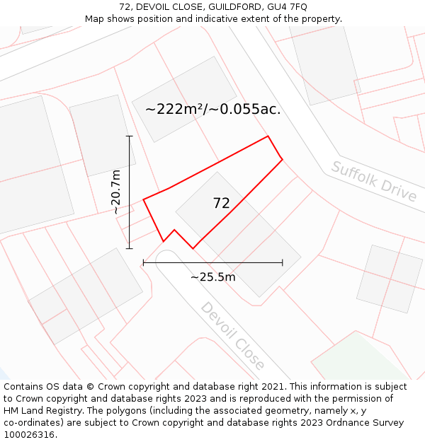 72, DEVOIL CLOSE, GUILDFORD, GU4 7FQ: Plot and title map