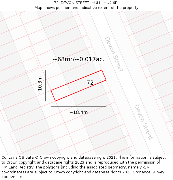72, DEVON STREET, HULL, HU4 6PL: Plot and title map