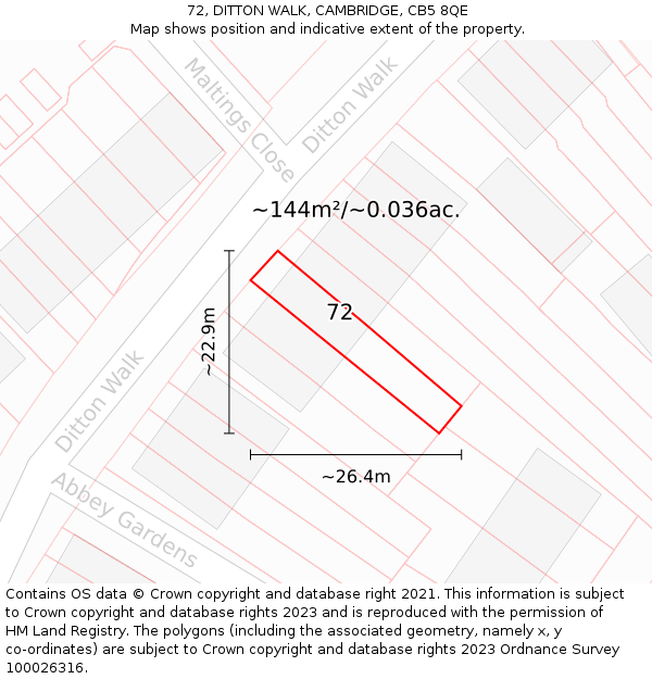 72, DITTON WALK, CAMBRIDGE, CB5 8QE: Plot and title map