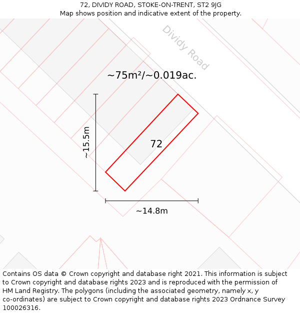 72, DIVIDY ROAD, STOKE-ON-TRENT, ST2 9JG: Plot and title map
