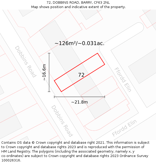 72, DOBBINS ROAD, BARRY, CF63 2NL: Plot and title map