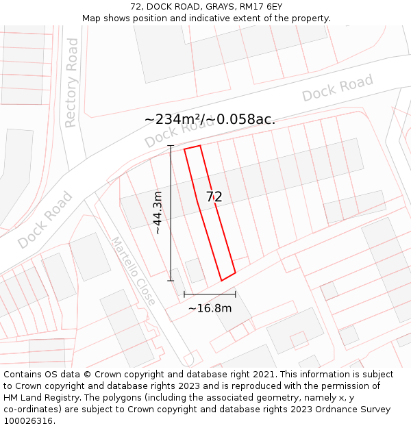 72, DOCK ROAD, GRAYS, RM17 6EY: Plot and title map