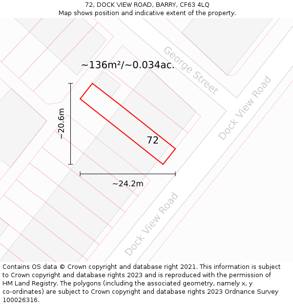 72, DOCK VIEW ROAD, BARRY, CF63 4LQ: Plot and title map