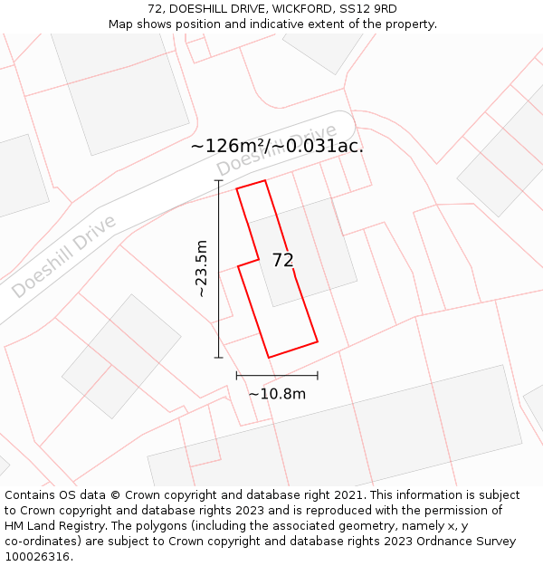 72, DOESHILL DRIVE, WICKFORD, SS12 9RD: Plot and title map