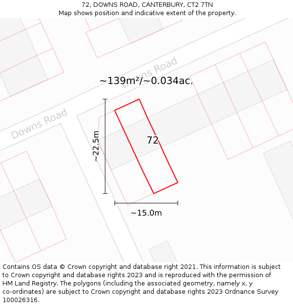 72, DOWNS ROAD, CANTERBURY, CT2 7TN: Plot and title map