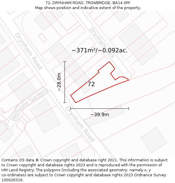 72, DRYNHAM ROAD, TROWBRIDGE, BA14 0PF: Plot and title map