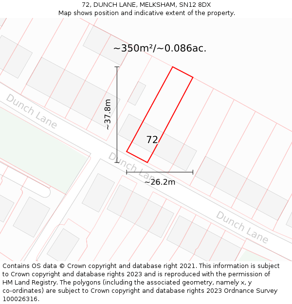 72, DUNCH LANE, MELKSHAM, SN12 8DX: Plot and title map