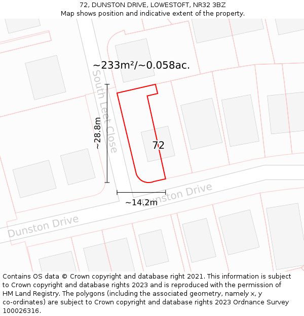 72, DUNSTON DRIVE, LOWESTOFT, NR32 3BZ: Plot and title map
