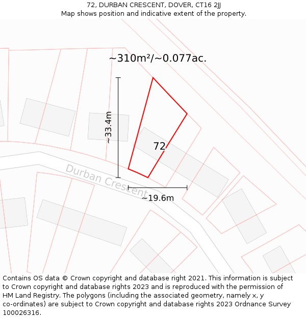 72, DURBAN CRESCENT, DOVER, CT16 2JJ: Plot and title map