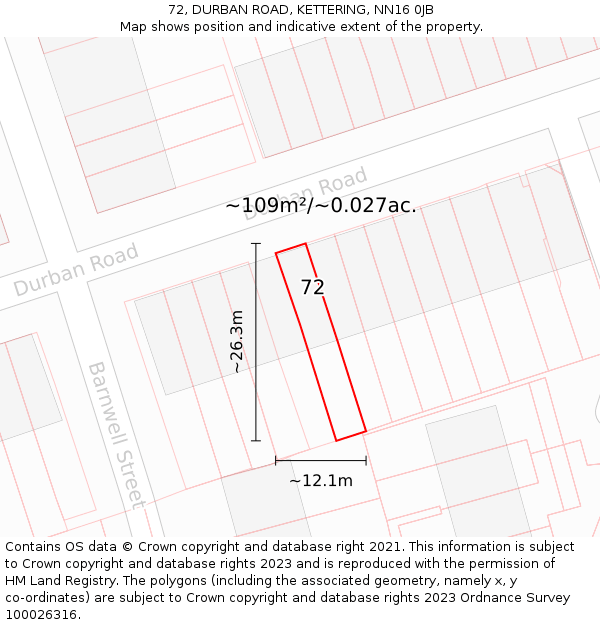 72, DURBAN ROAD, KETTERING, NN16 0JB: Plot and title map
